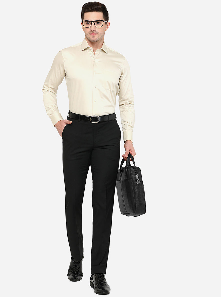 Cream Solid Slim Fit Formal Shirt | Metal