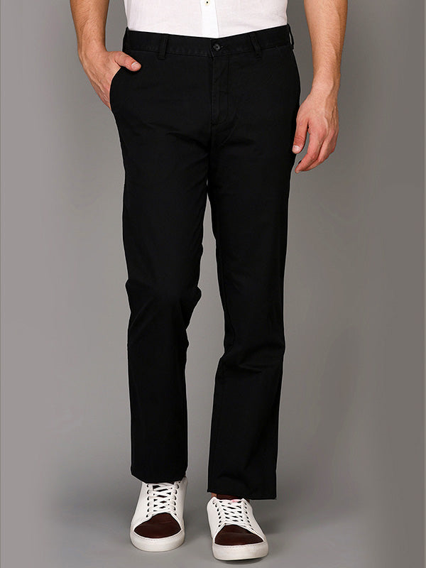 Greenfibre Black Solid Slim Fit Casual Trouser