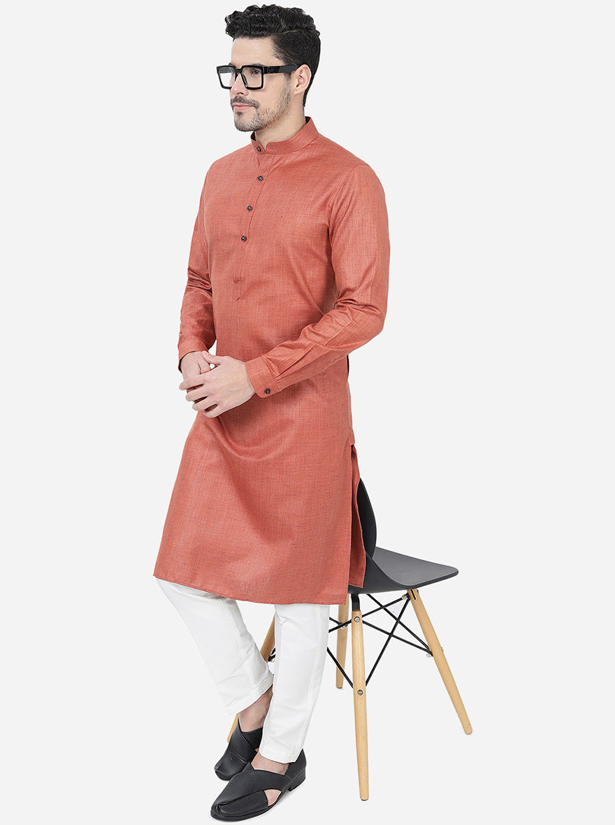 Brick Orange Solid Regular Fit Modi Kurta | JadeBlue