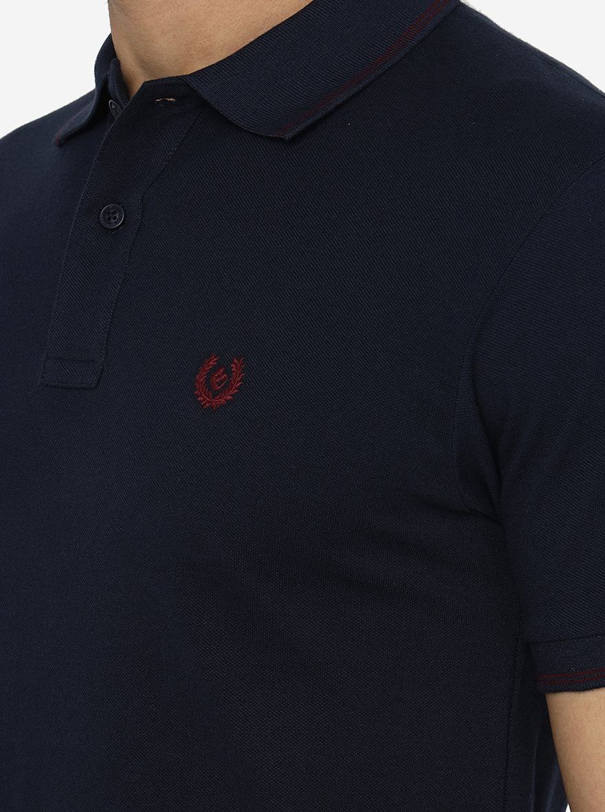 Navy Blue Solid Slim Fit Polo T-Shirt | Greenfibre