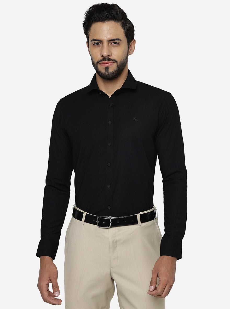Black Solid Slim Fit Party Wear Shirt | JB Studio