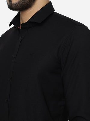 Black Solid Slim Fit Party Wear Shirt | JB Studio