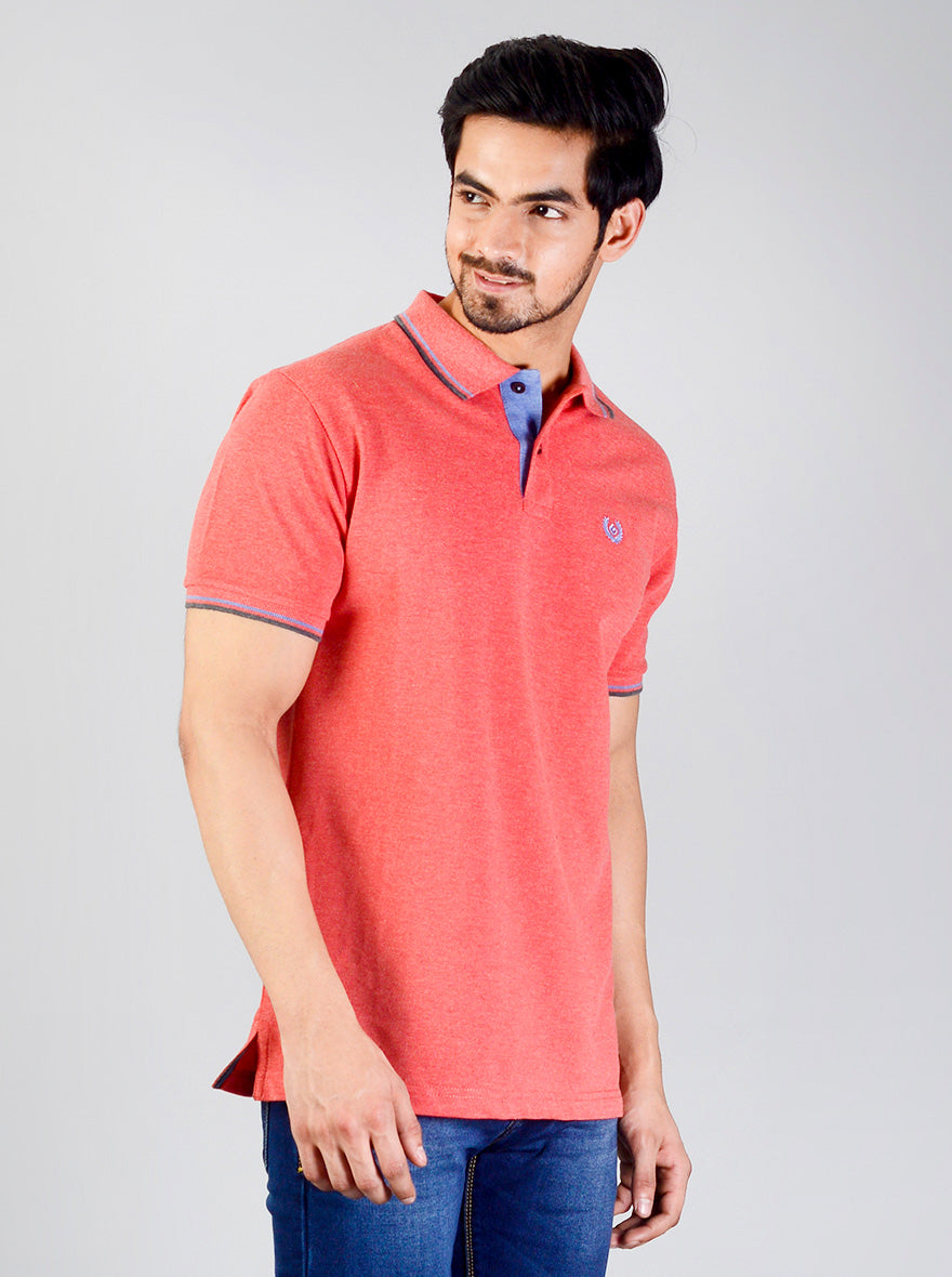 Light Red Solid Slim Fit Polo T-shirt | Greenfibre