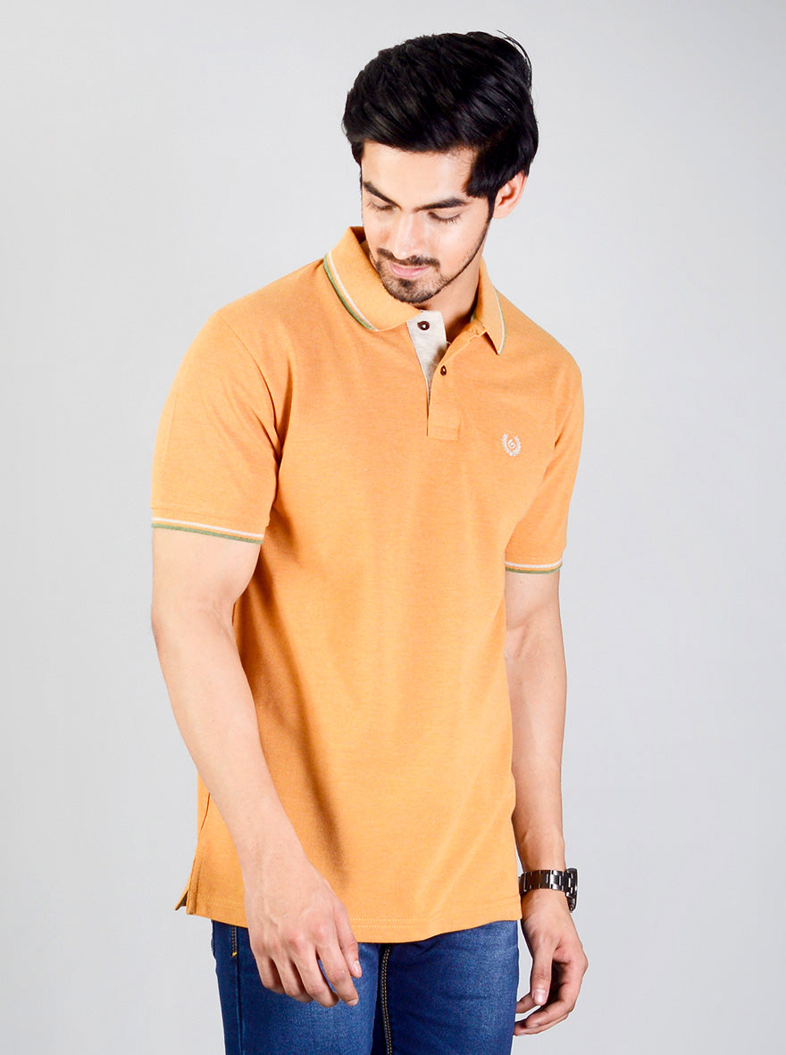 Camel Brown Solid Slim Fit Polo T-shirt | Greenfibre