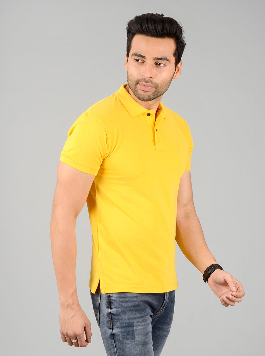 Bright Yellow Solid Slim Fit Polo T-shirt | Greenfibre