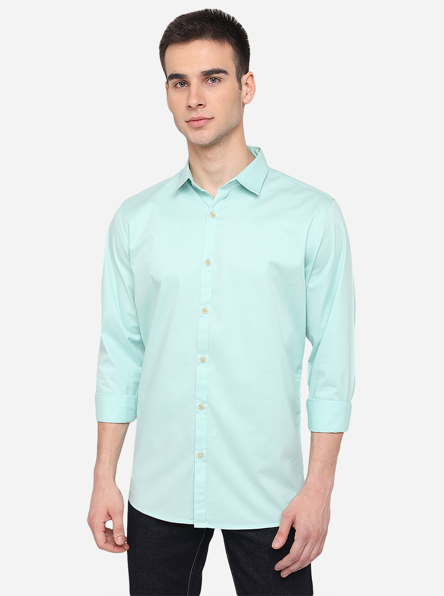 Sky Blue Solid Slim Fit Casual Shirt | JadeBlue