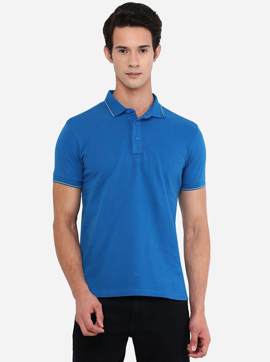 Cobalt Blue Solid Slim Fit Polo T-Shirt | JadeBlue