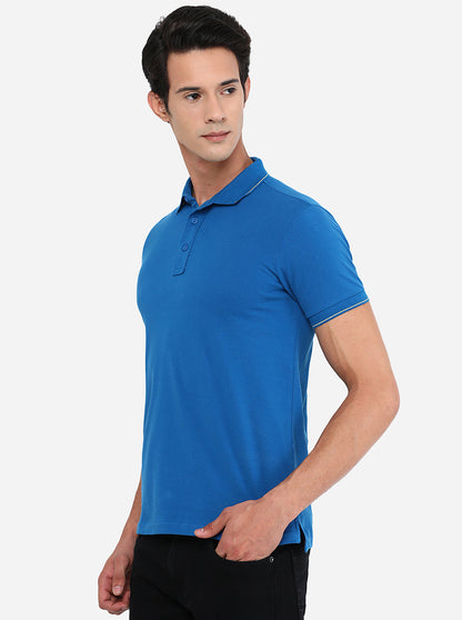 Cobalt Blue Solid Slim Fit Polo T-Shirt | JadeBlue