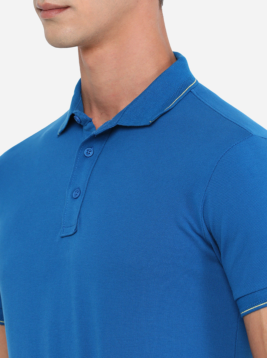 Cobalt Blue Solid Slim Fit Polo T-Shirt | JadeBlue