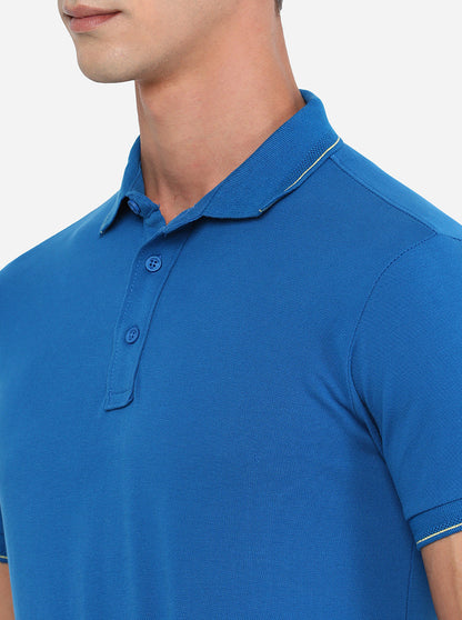 Cobalt Blue Solid Slim Fit Polo T-Shirt | JadeBlue