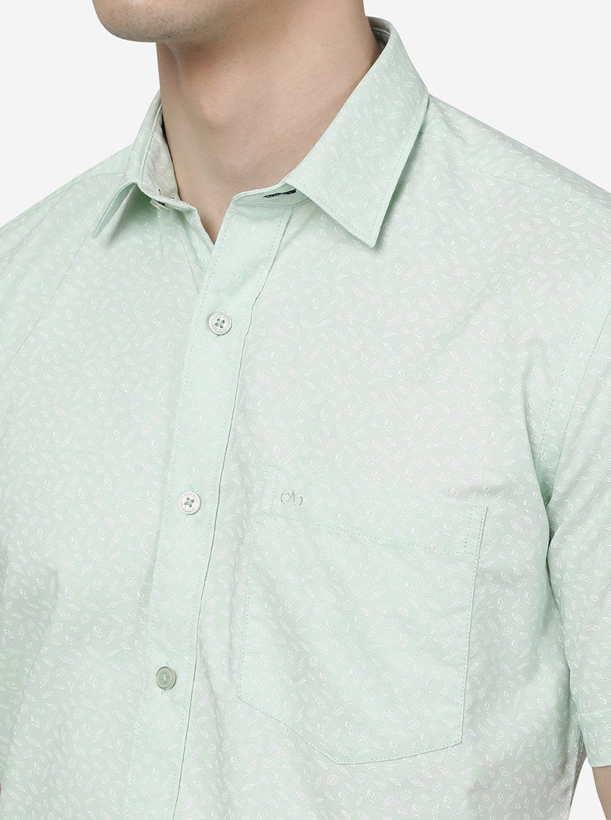 Meadow Mist Printed Slim Fit Semi Casual Shirt | JadeBlue