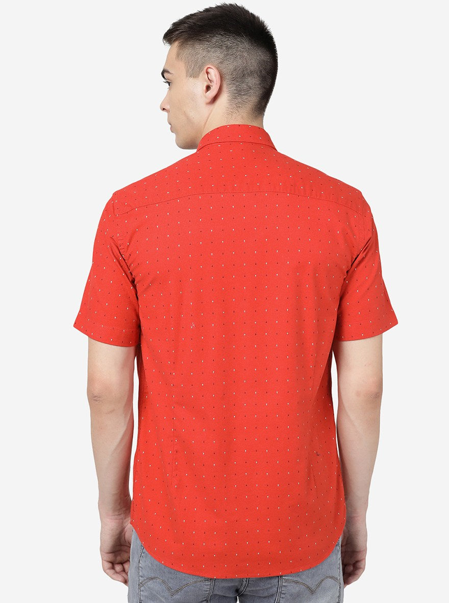 Red Clay Printed Slim Fit Semi Casual Shirt | JadeBlue