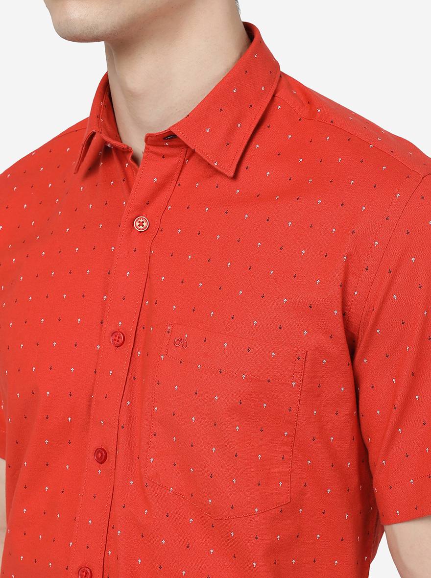 Red Clay Printed Slim Fit Semi Casual Shirt | JadeBlue