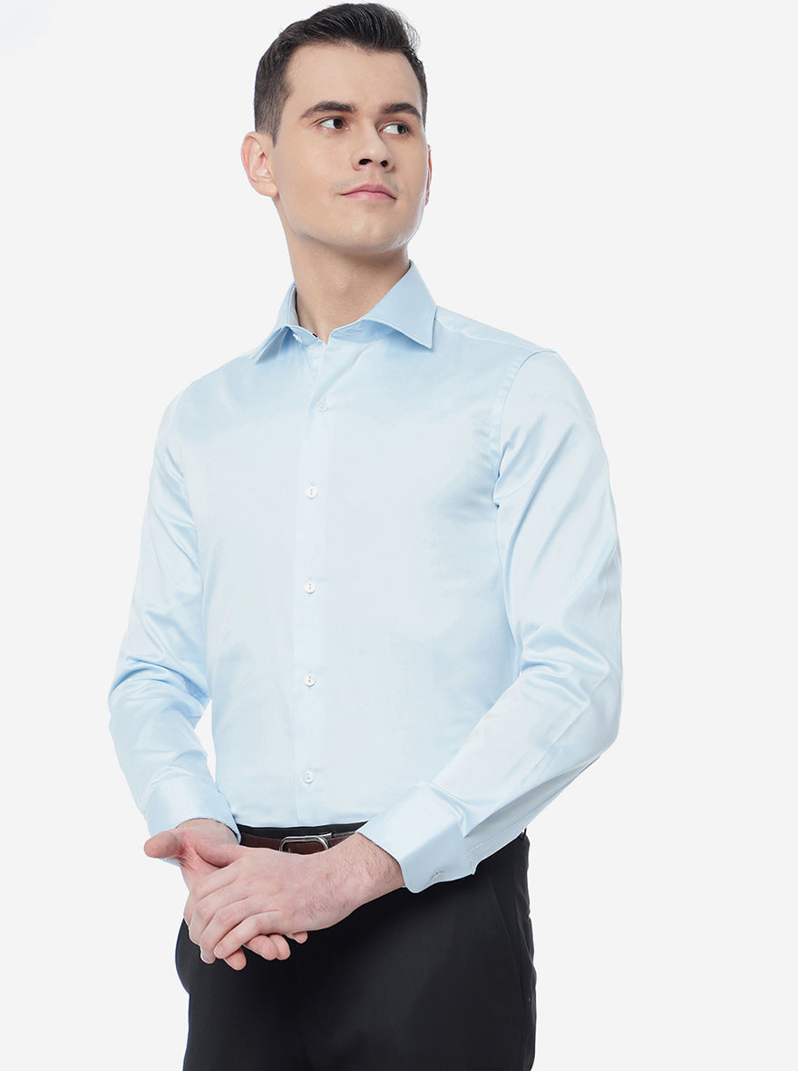 Sky Blue Solid Slim Fit Party Wear Shirt | Wyre
