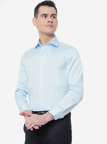 Sky Blue Solid Slim Fit Party Wear Shirt | Wyre