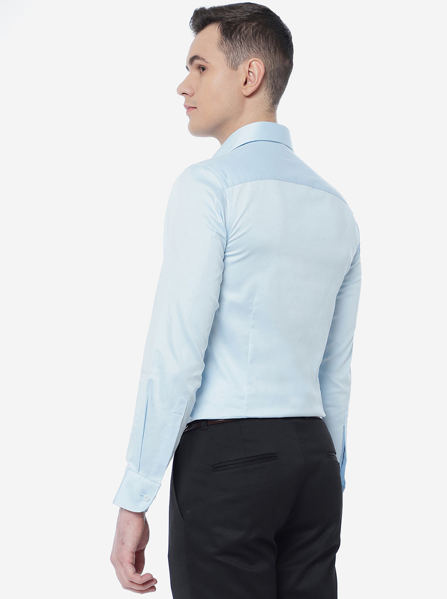 Sky Blue Solid Slim Fit Party Wear Shirt | Wyre
