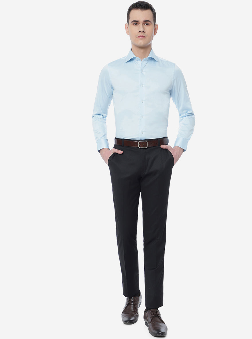 Sky Blue Solid Slim Fit Party Wear Shirt | Wyre