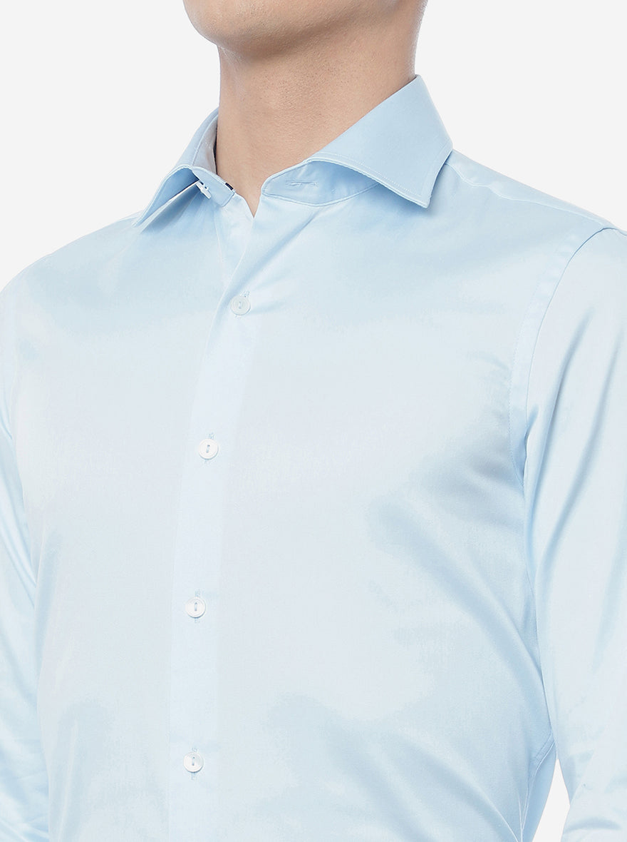 Sky Blue Solid Slim Fit Party Wear Shirt | Wyre
