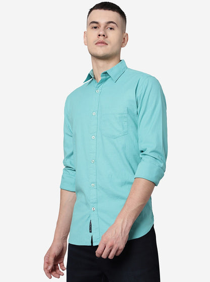 Turquoise Blue Solid Slim Fit Casual Shirt | JadeBlue