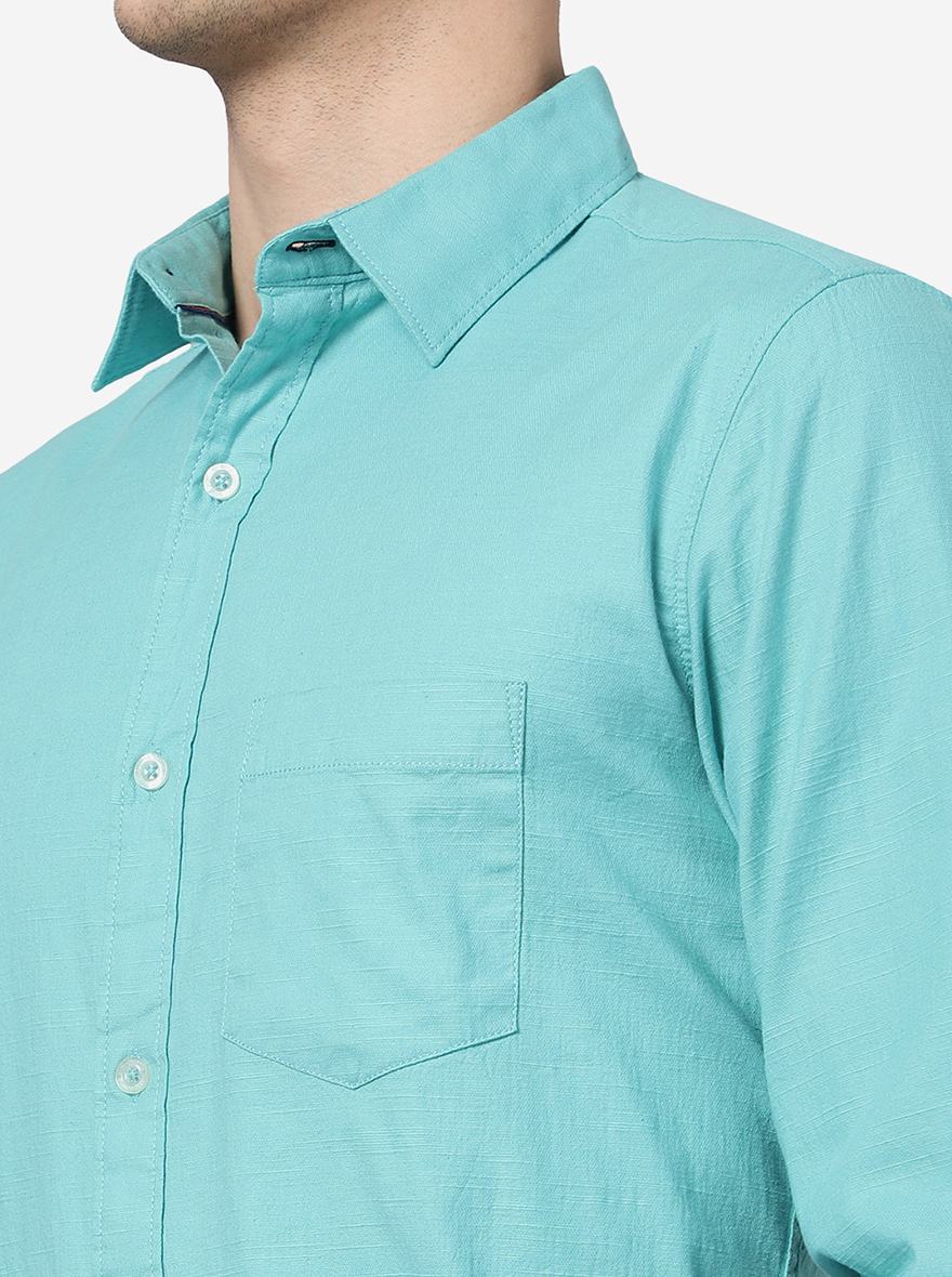 Turquoise Blue Solid Slim Fit Casual Shirt | JadeBlue