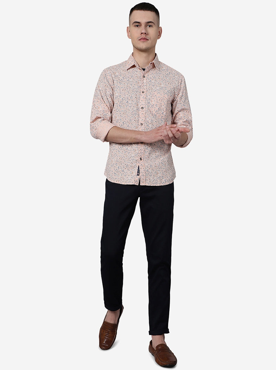 Peach Printed Slim Fit Casual Shirt | Greenfibre