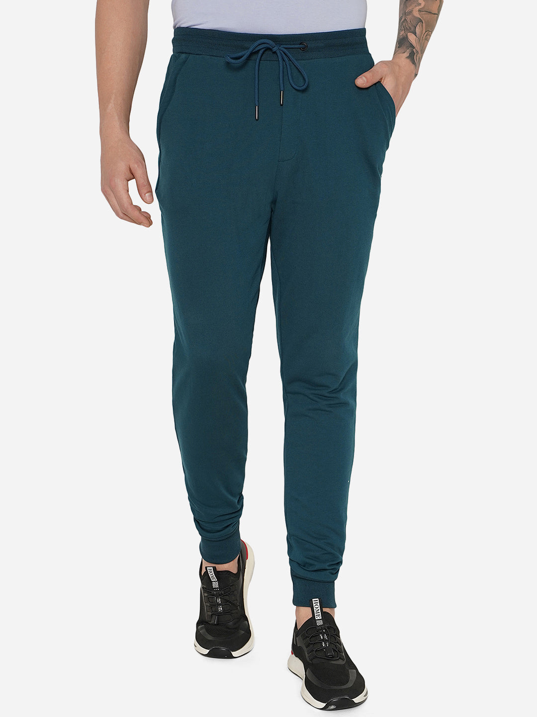 Blue Track Pant for Men - Solid & Lycra Slim Fit | JadeBlue