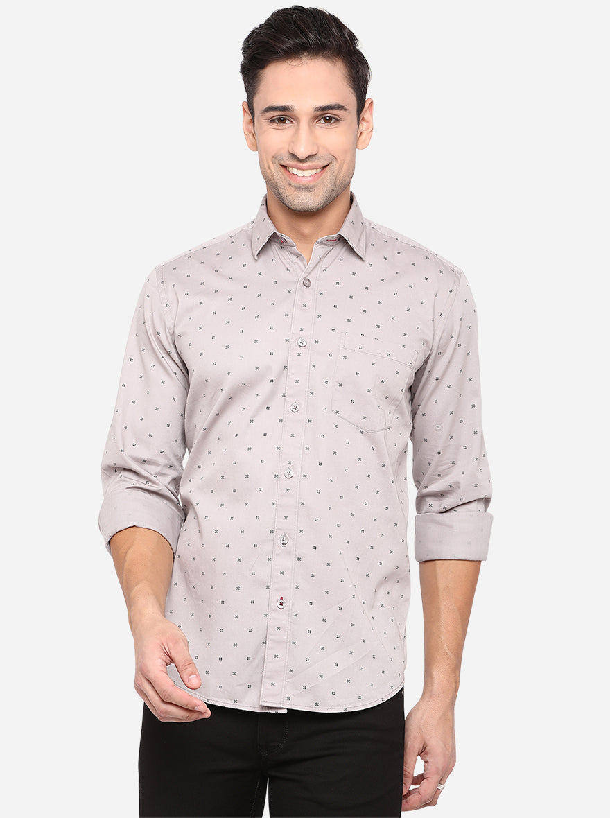 Light Grey Printed Slim Fit Casual Shirt | JadeBlue