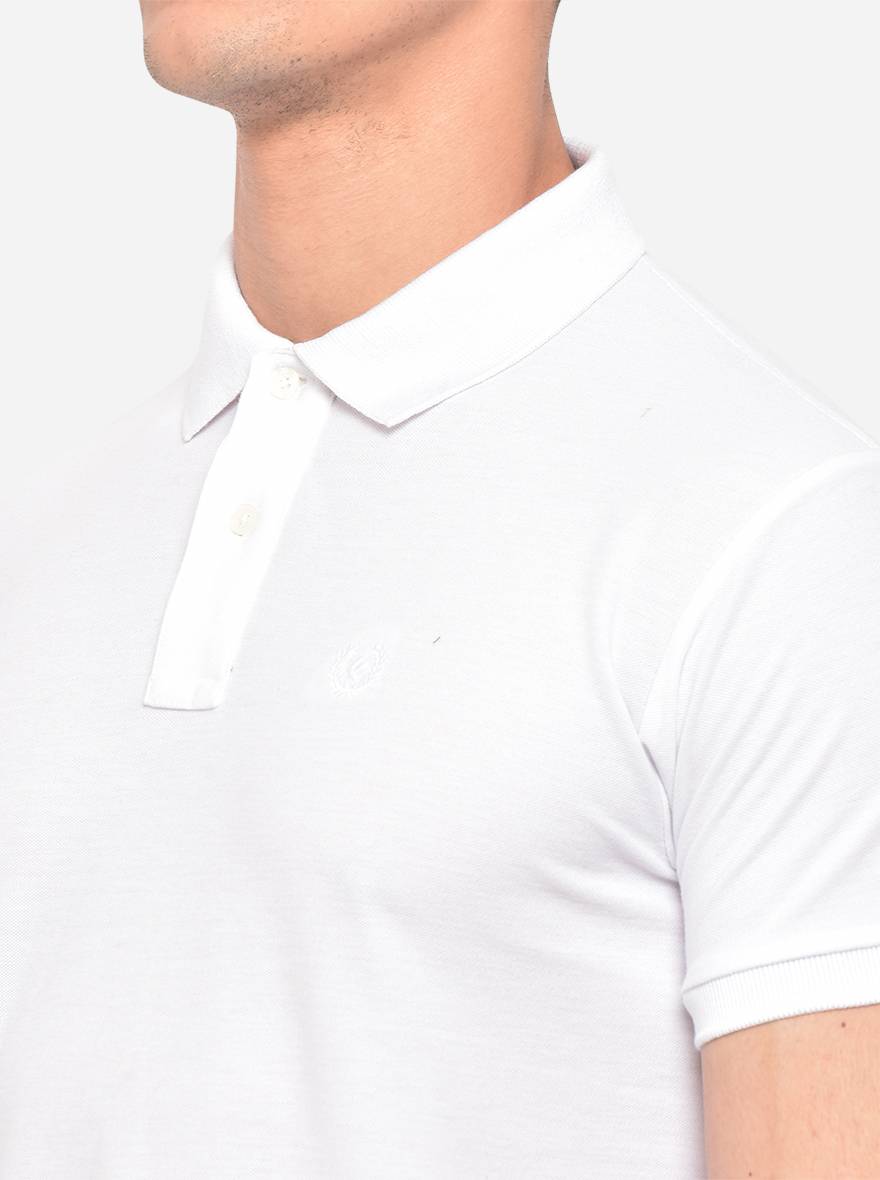 White Solid Slim Fit Polo T-Shirt | Greenfibre