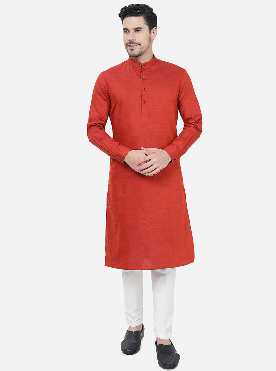 Red Solid Regular Fit Modi Kurta | JadeBlue