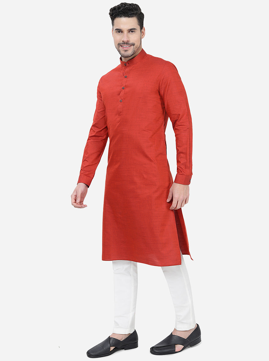 Red Solid Regular Fit Modi Kurta | JadeBlue