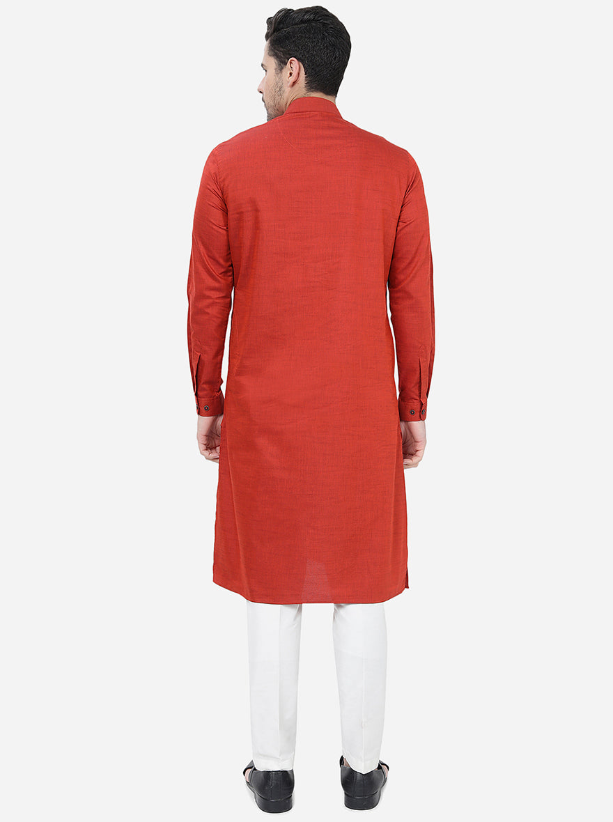 Red Solid Regular Fit Modi Kurta | JadeBlue
