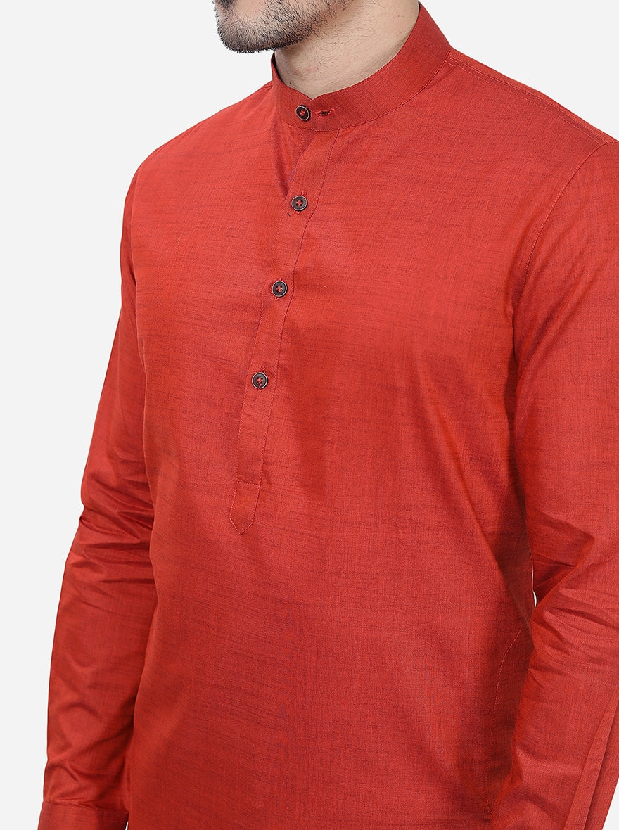 Red Solid Regular Fit Modi Kurta | JadeBlue