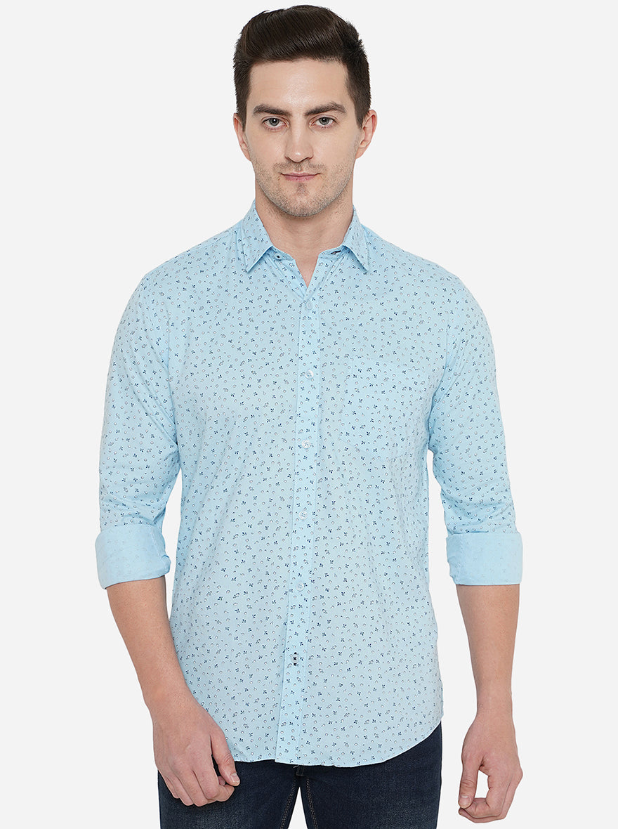 Light Blue Printed Smart Fit Casual Shirt | Greenfibre