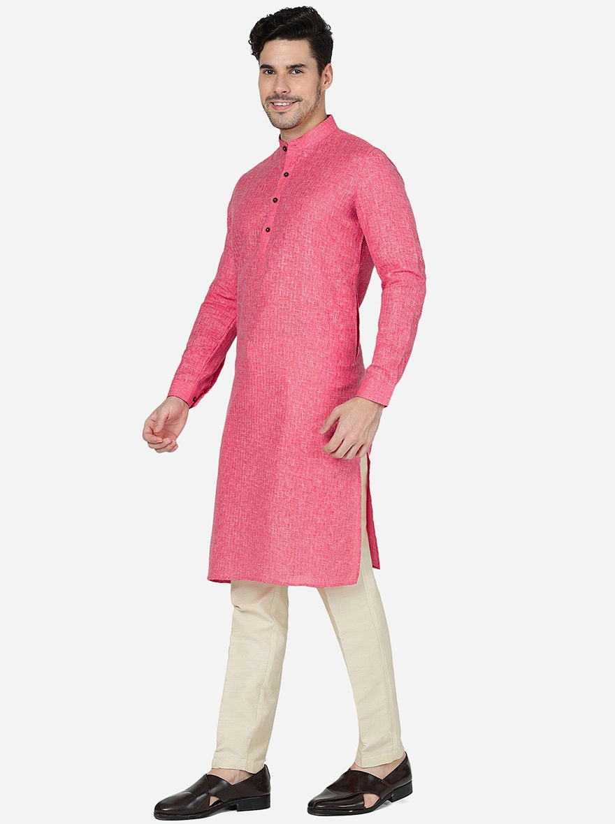 Pink Checked Regular Fit Modi Kurta | JadeBlue