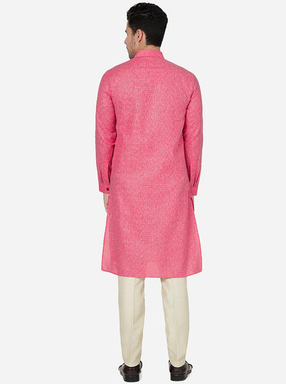 Pink Checked Regular Fit Modi Kurta | JadeBlue