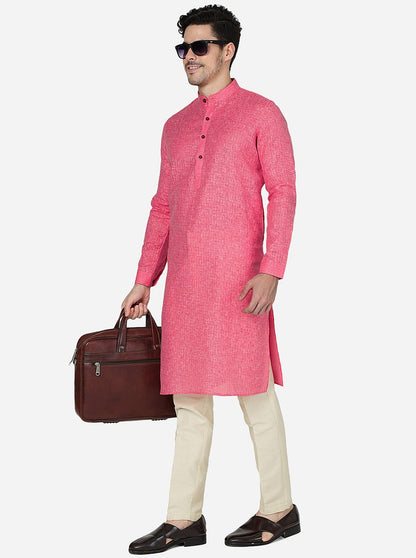 Pink Checked Regular Fit Modi Kurta | JadeBlue