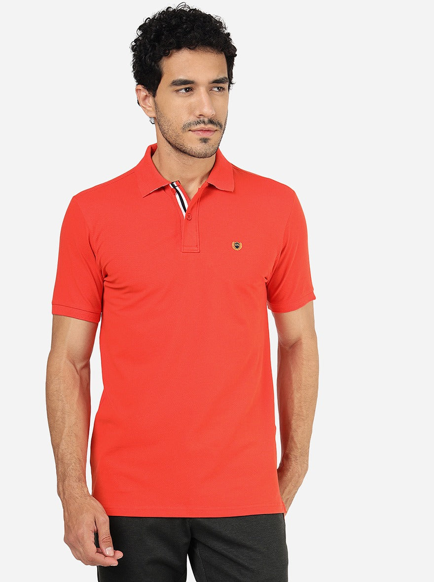 Orange Solid Slim Fit Polo T-Shirt | JadeBlue