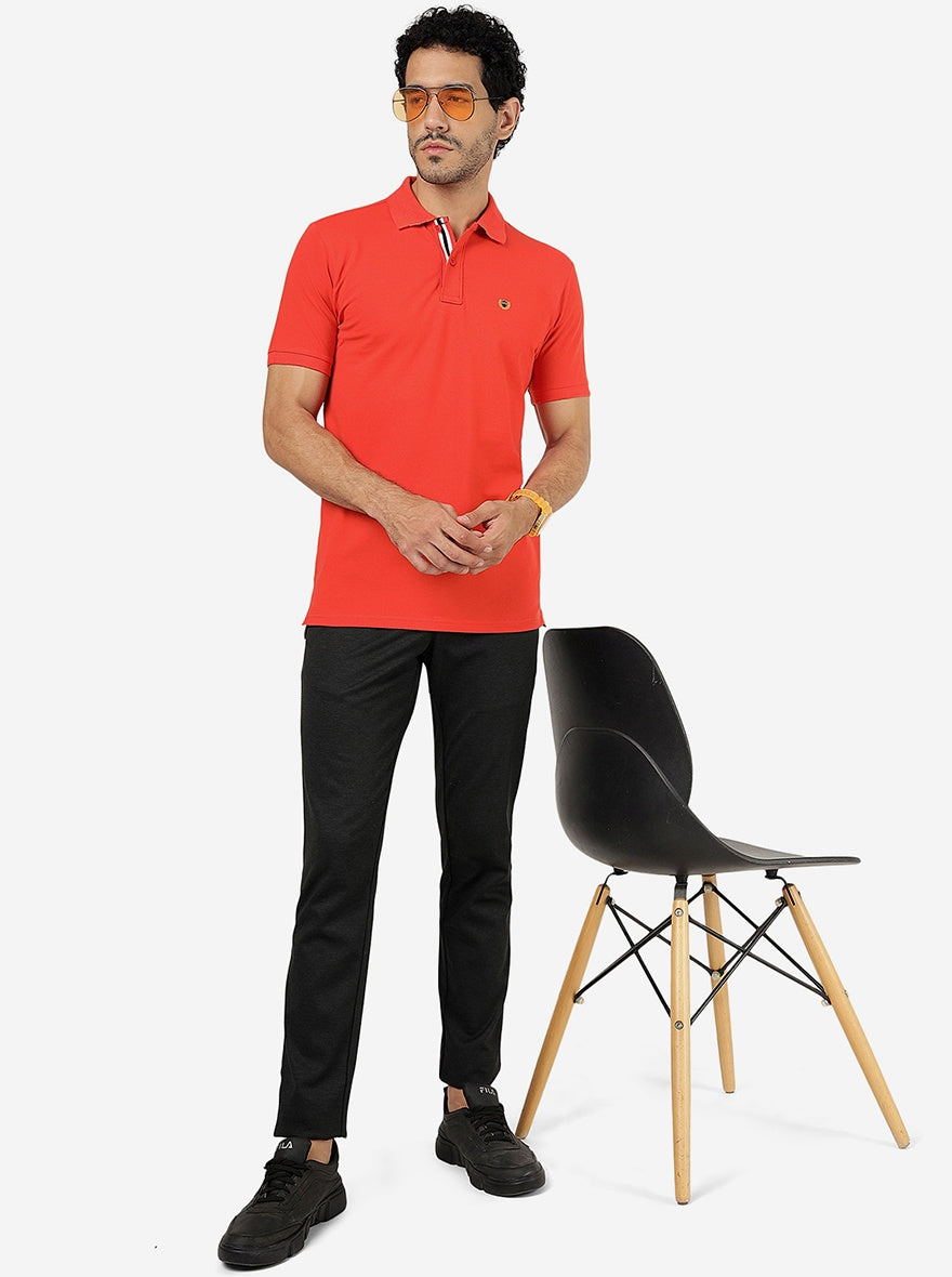 Orange Solid Slim Fit Polo T-Shirt | JadeBlue