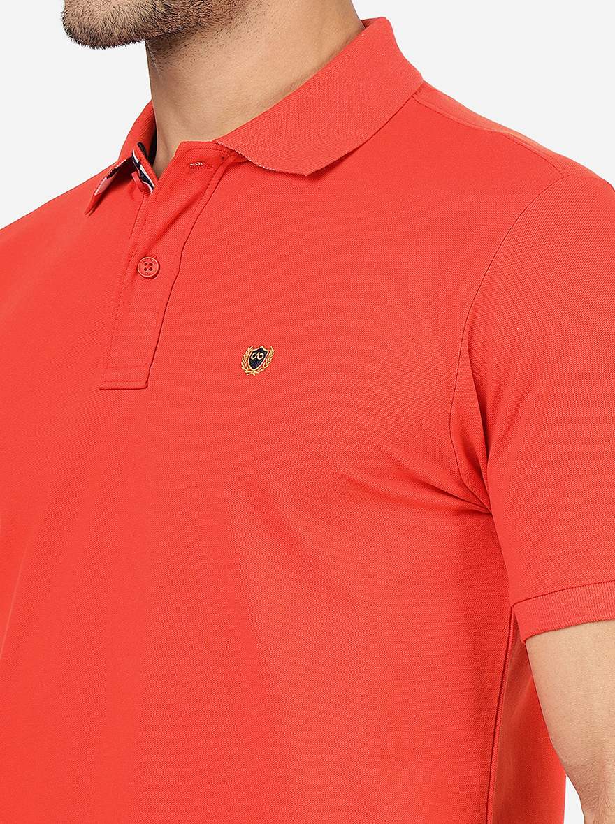 Orange Solid Slim Fit Polo T-Shirt | JadeBlue