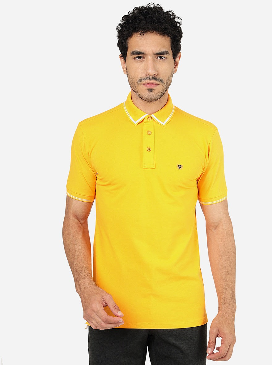 Yellow Solid Slim Fit Polo T-Shirt | JadeBlue