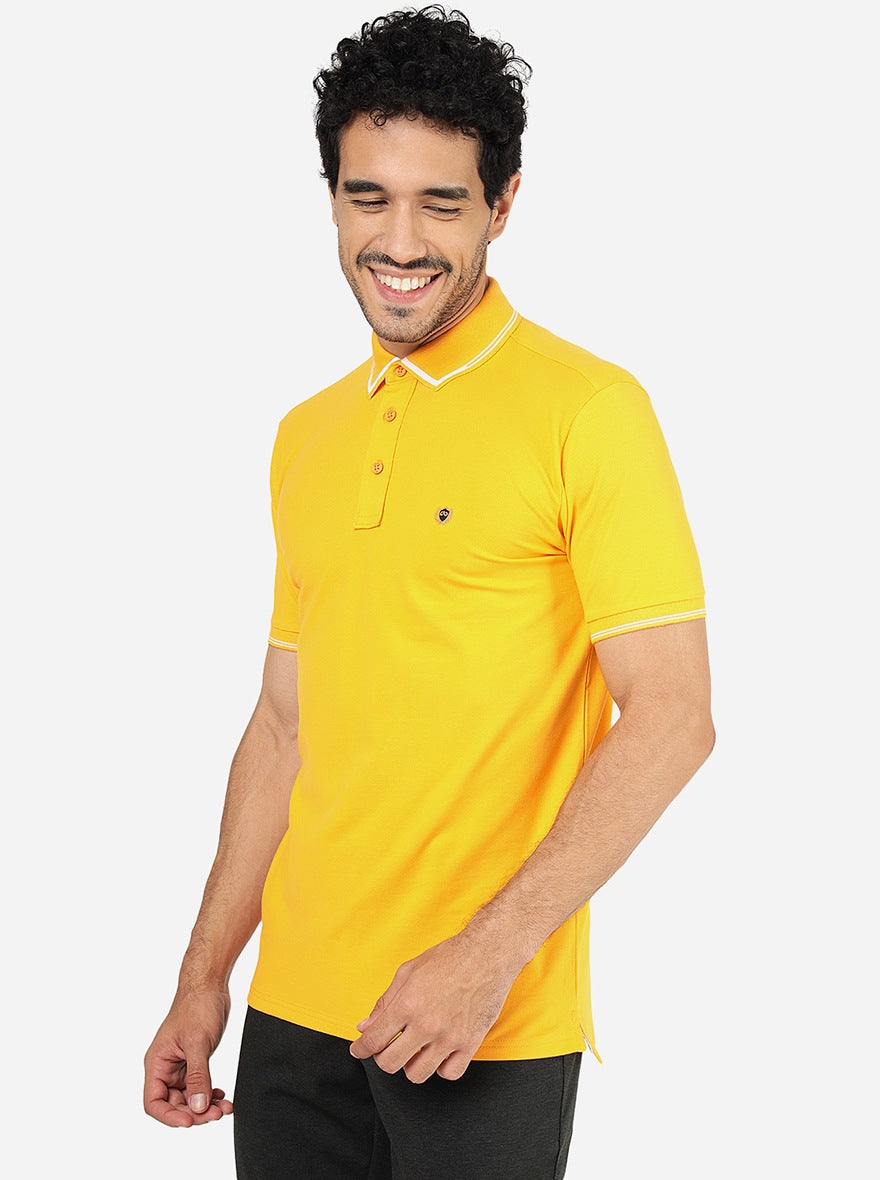 Yellow Solid Slim Fit Polo T-Shirt | JadeBlue