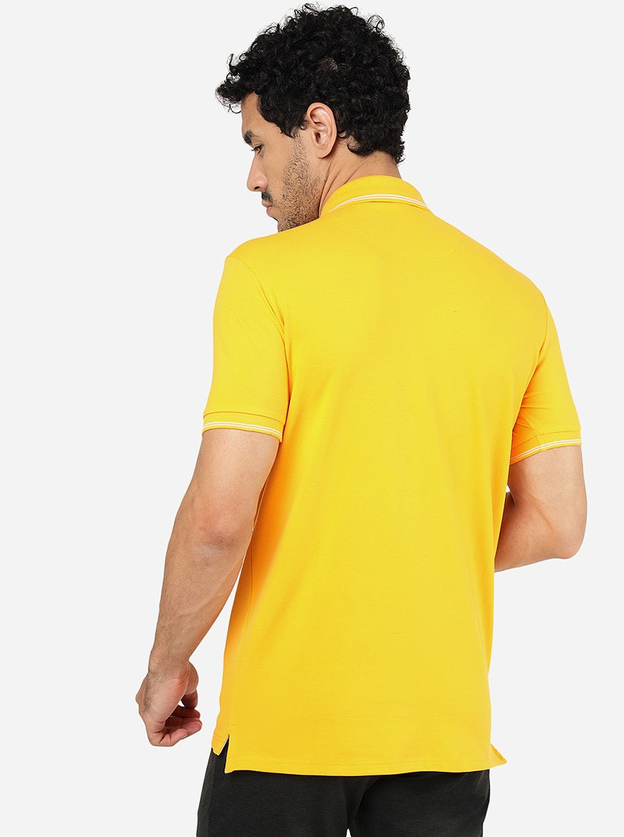 Yellow Solid Slim Fit Polo T-Shirt | JadeBlue