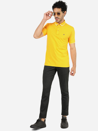 Yellow Solid Slim Fit Polo T-Shirt | JadeBlue