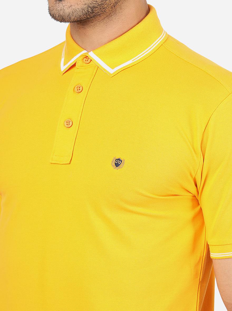 Yellow Solid Slim Fit Polo T-Shirt | JadeBlue