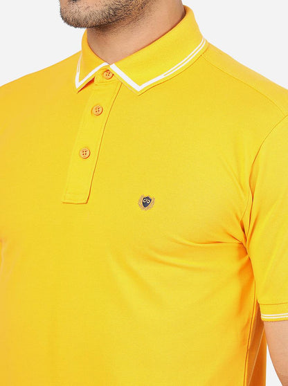 Yellow Solid Slim Fit Polo T-Shirt | JadeBlue