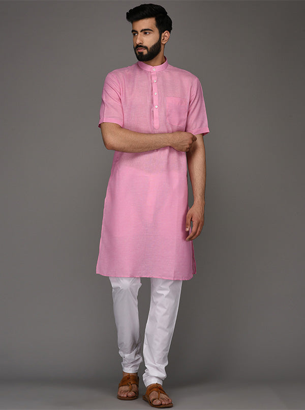 Pink Solid Regular Fit Modi Kurta | JadeBlue