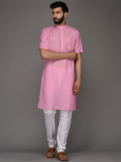 Pink Solid Regular Fit Modi Kurta | JadeBlue