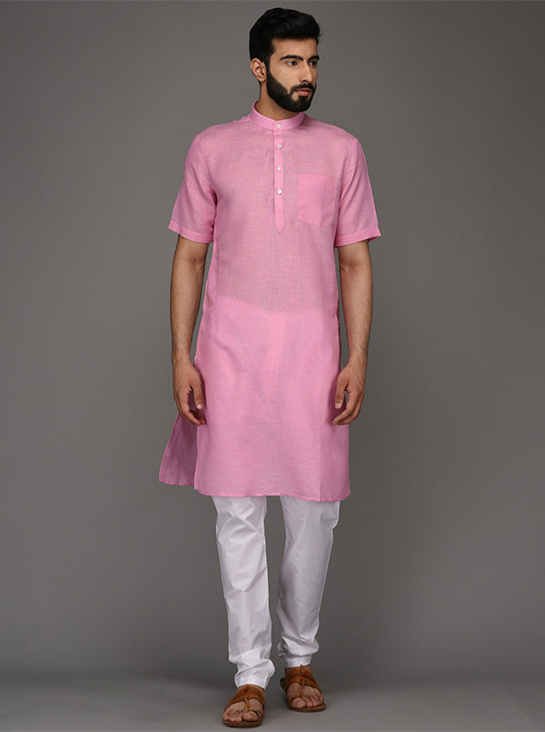 Pink Solid Regular Fit Modi Kurta | JadeBlue
