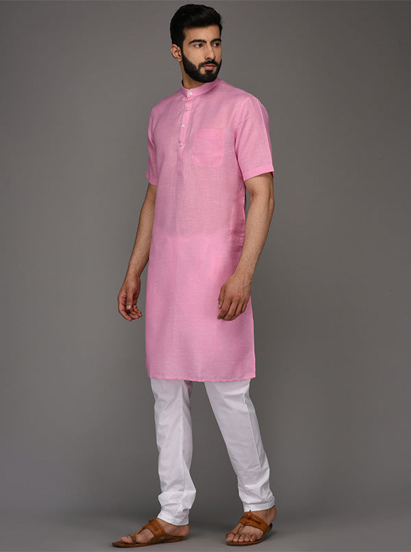 Pink Solid Regular Fit Modi Kurta | JadeBlue