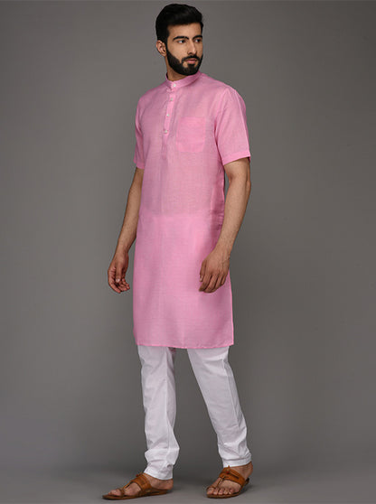 Pink Solid Regular Fit Modi Kurta | JadeBlue